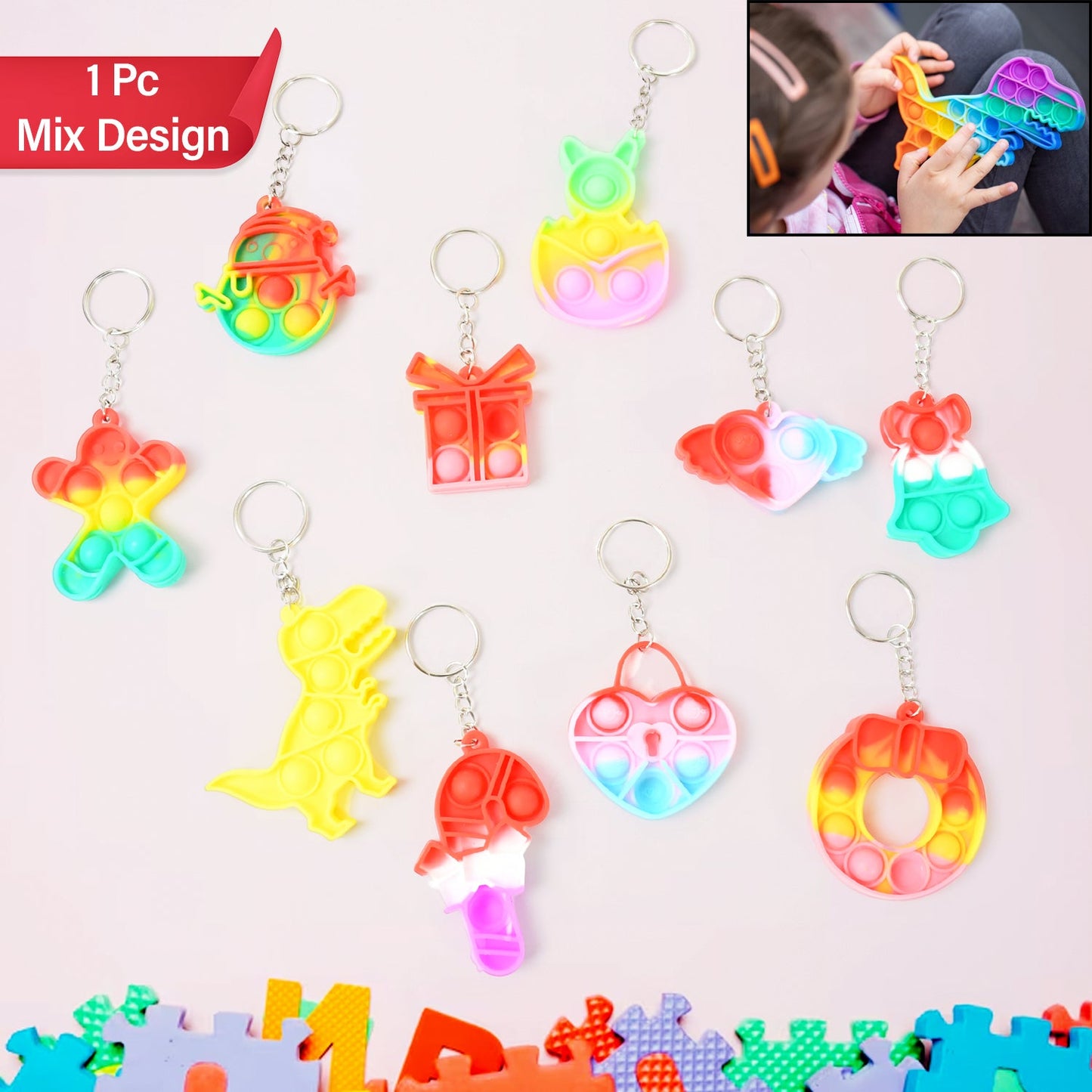 Compact Pop It Keychain – Fun Stress Relief Fidget Toy (1 Pc | Mix Design)