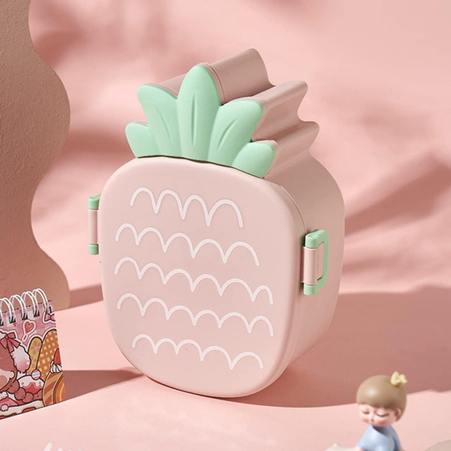 Kids Lunch Box Cute Pineapple Shaped Bento Box with Fork Spoon  Office Lunch Box (1 Pc )