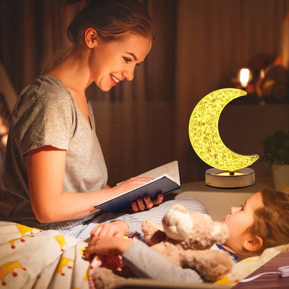 Moon Crystal Touch Table Lamp with 3 Color Dimmable USB Night Light