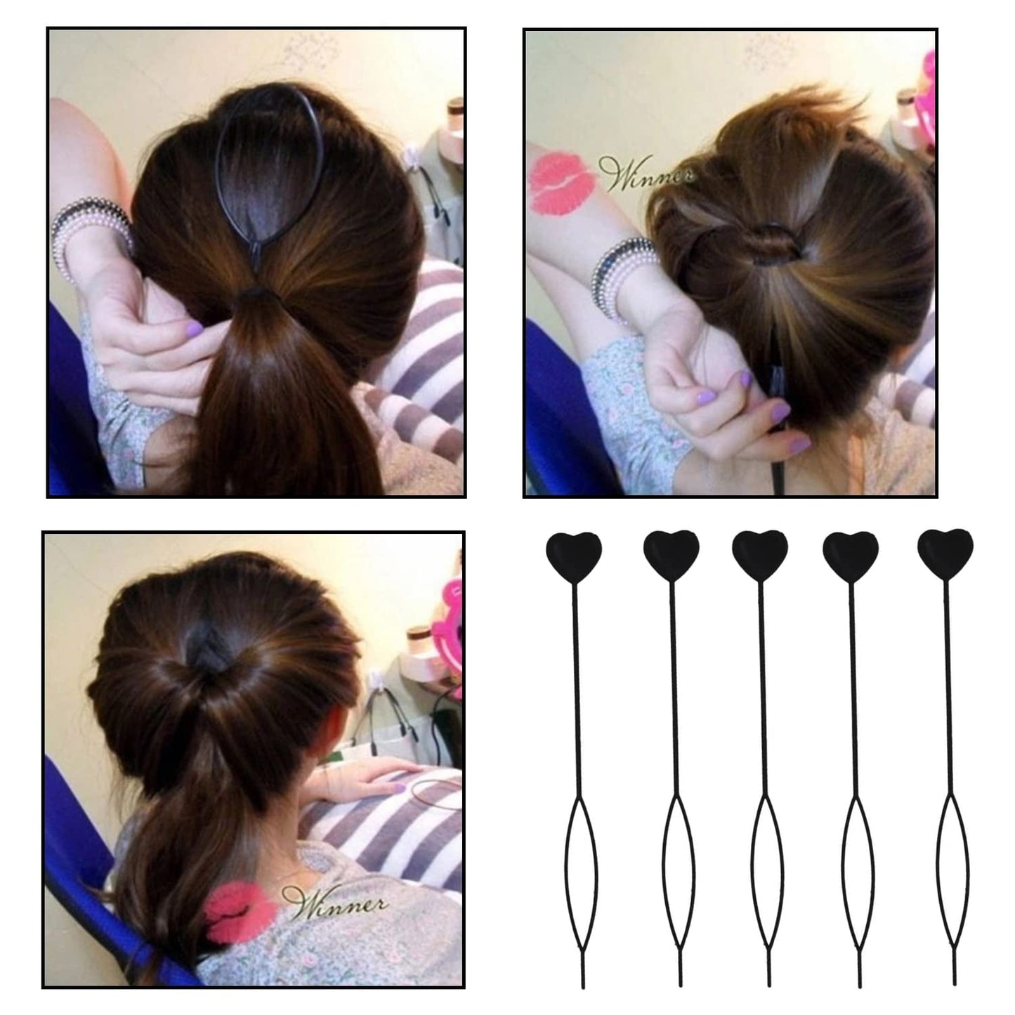 Heart-Shaped Hairpin Set (2 Pcs)